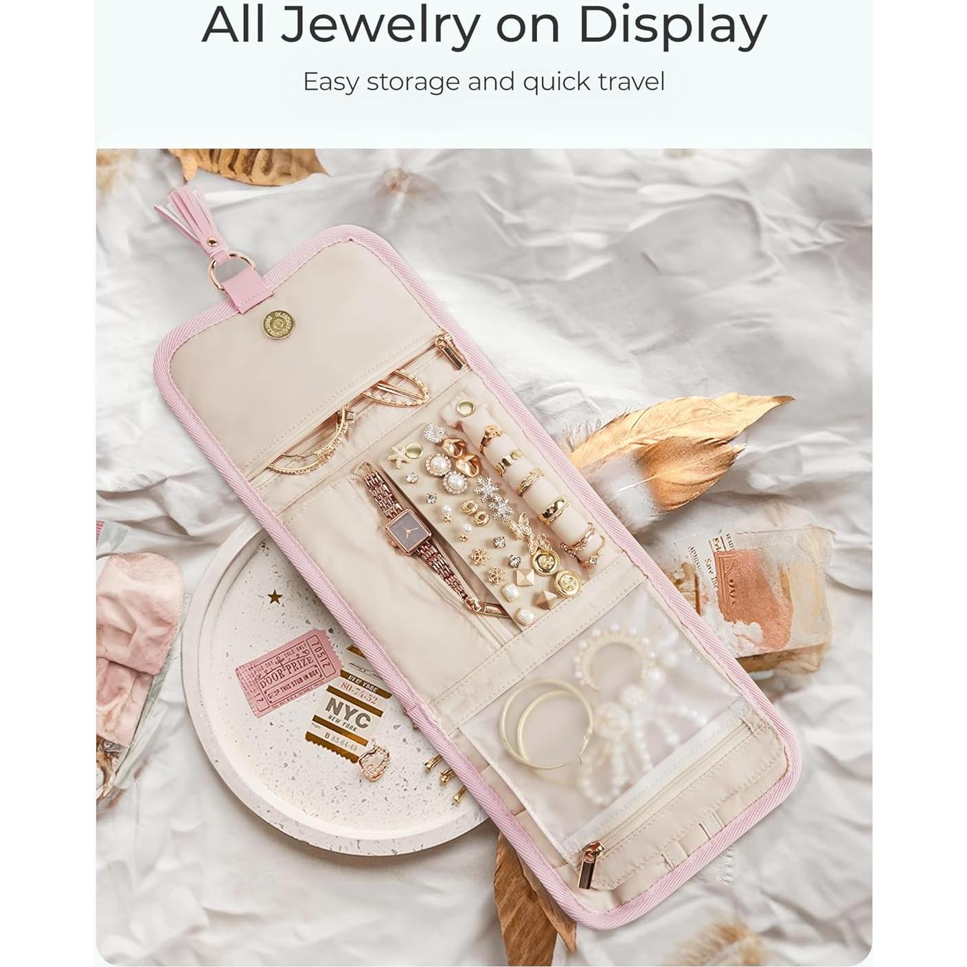 Organizador de Joyas de Viaje BAGSMART Beige Plegable 5 Compartimentos