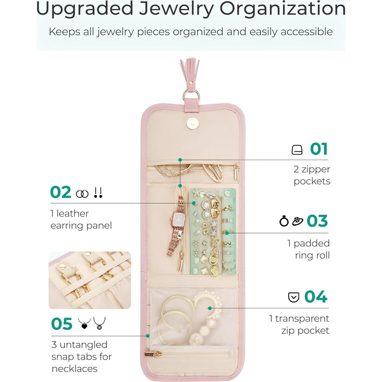 Organizador de Joyas de Viaje BAGSMART Beige Plegable 5 Compartimentos