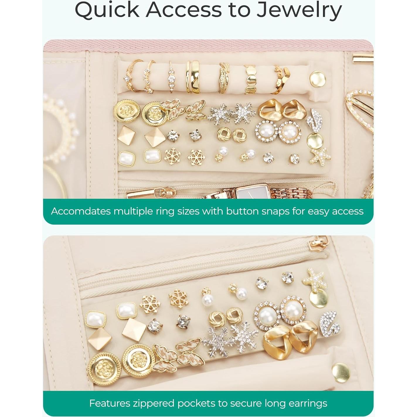 Organizador de Joyas de Viaje BAGSMART Beige Plegable 5 Compartimentos