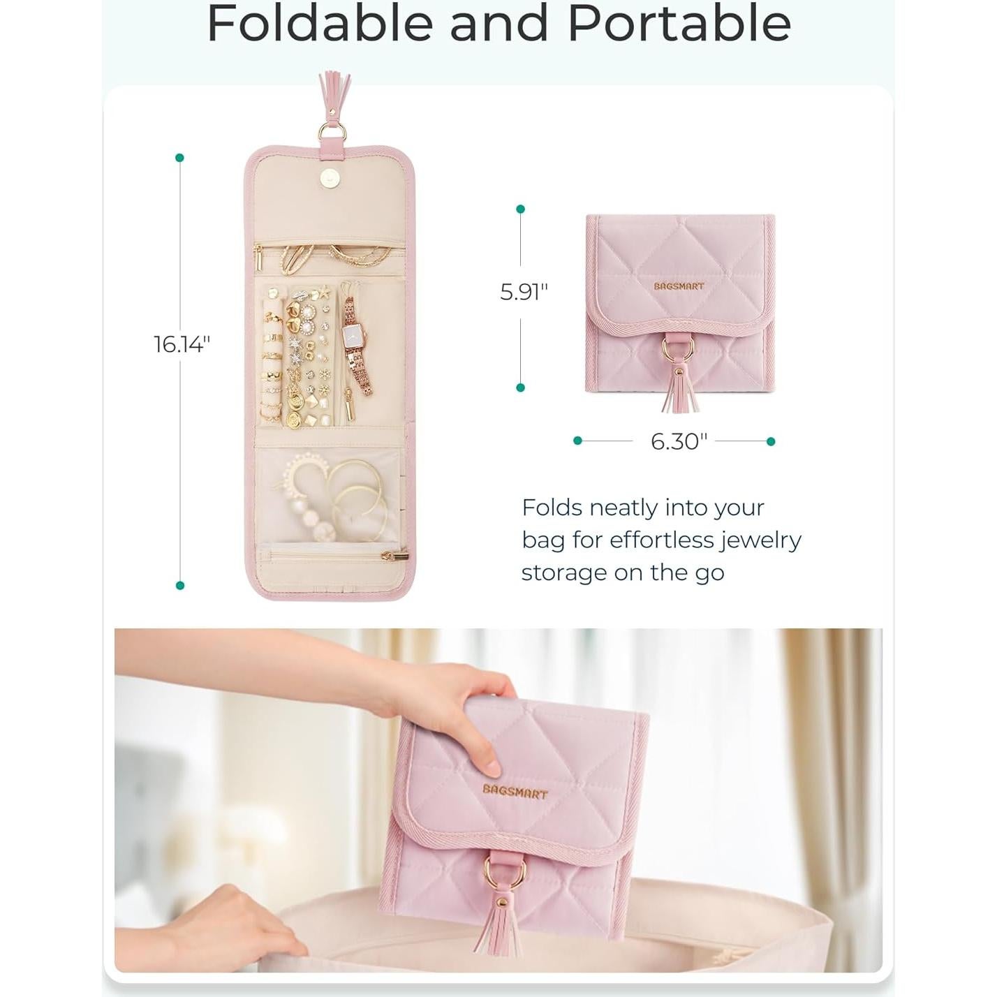 Organizador de Joyas de Viaje BAGSMART Beige Plegable 5 Compartimentos