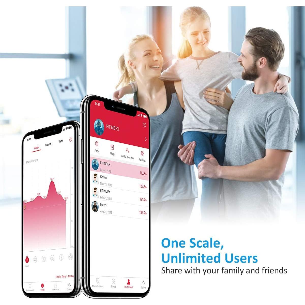 Báscula Inteligente FITINDEX FT-26BB-B con IMC y Grasa Corporal