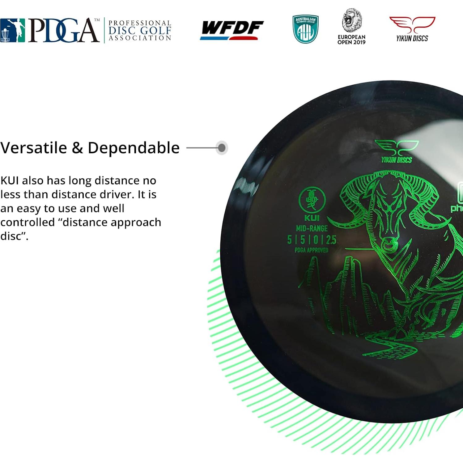 Disco de Golf Yikun PHX KUI 175g - Aprobado PDGA, Negro