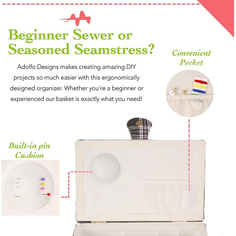 Cesta de Costura Mediana Adolfo Design Floral 28x18x14 cm