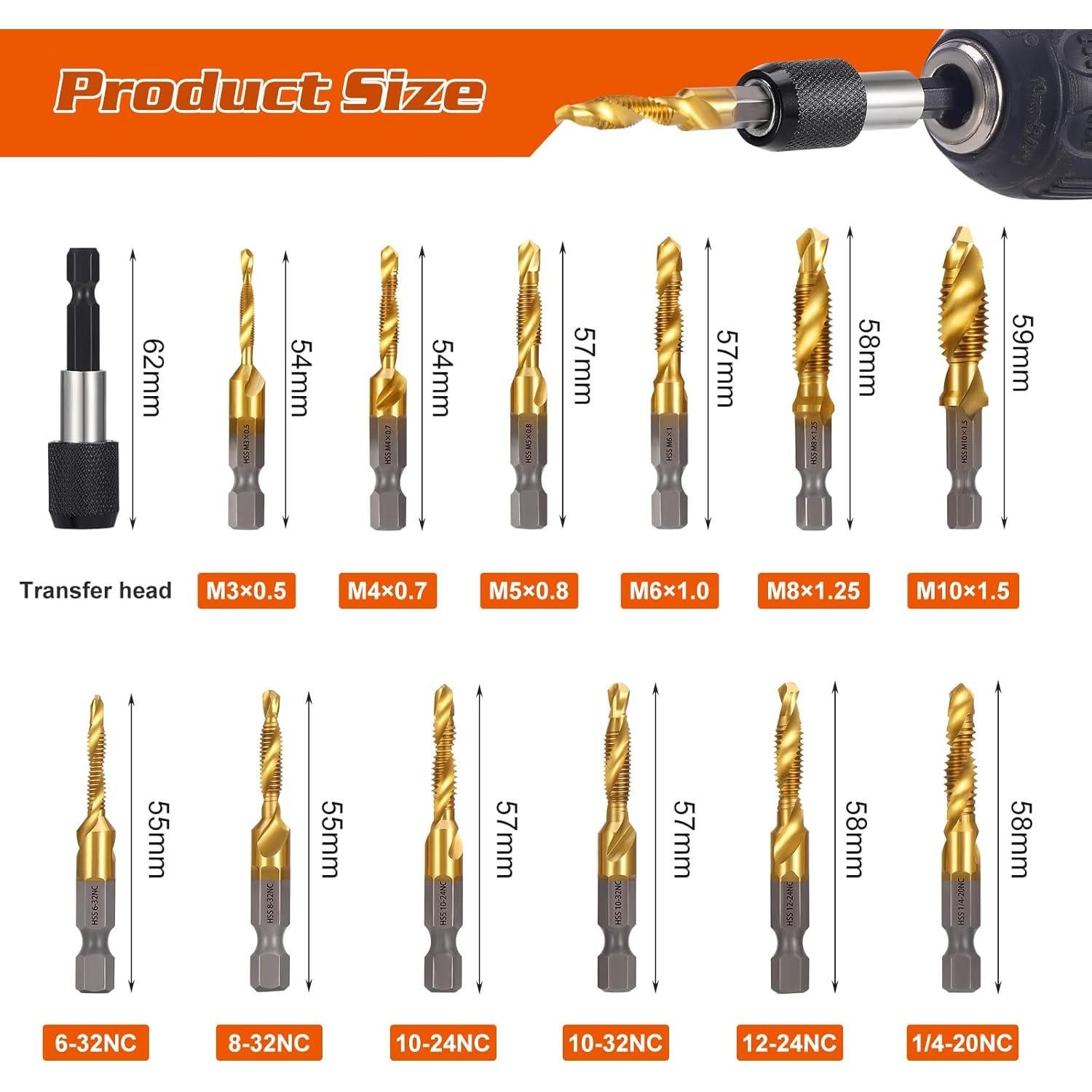 Juego de Brocas y Machos HSS Titanio OCR 13 Piezas