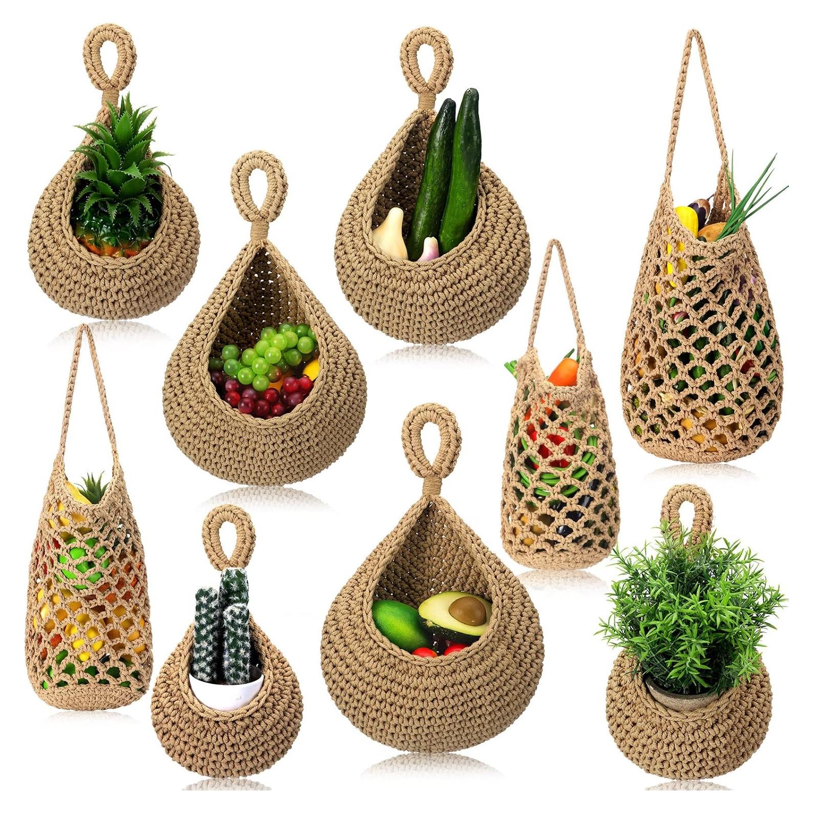 9 Cestas Colgantes de Yute Woanger para Almacenamiento Cocina