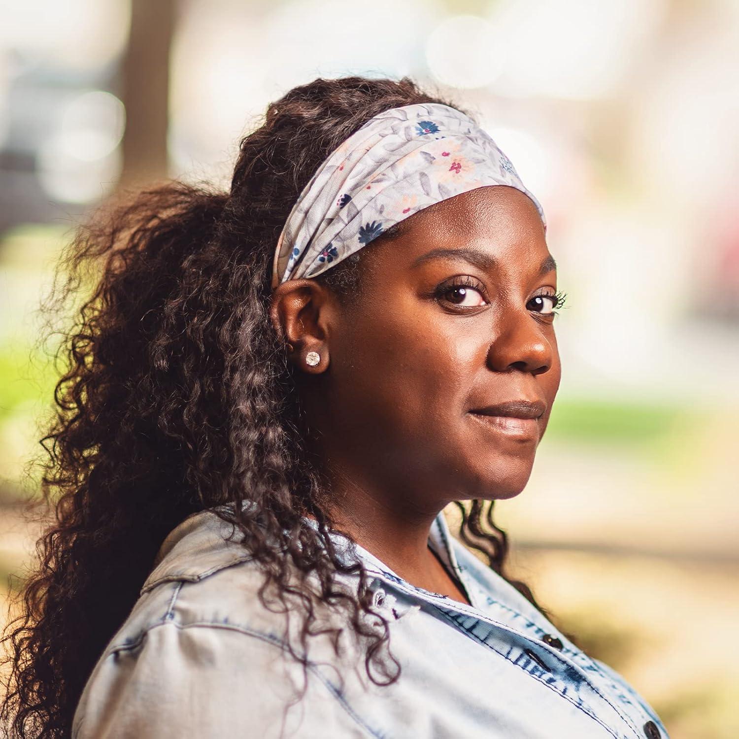 Diadema Elástica Floral Karma para Mujeres - 1 Cuenta - Marrón Claro/Azul