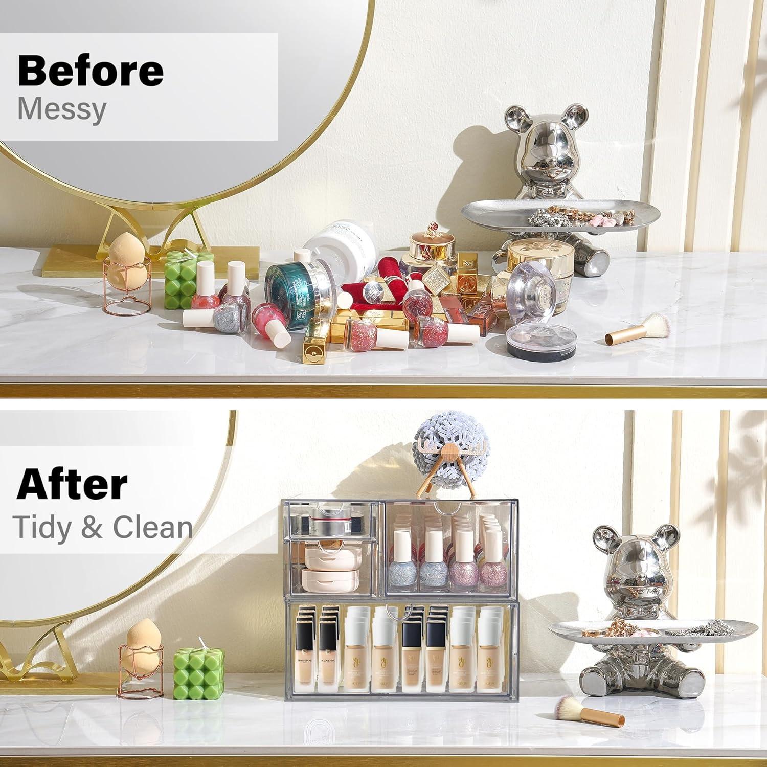 Organizador de Maquillaje Acrílico Prsildan 4 Cajones Apilables