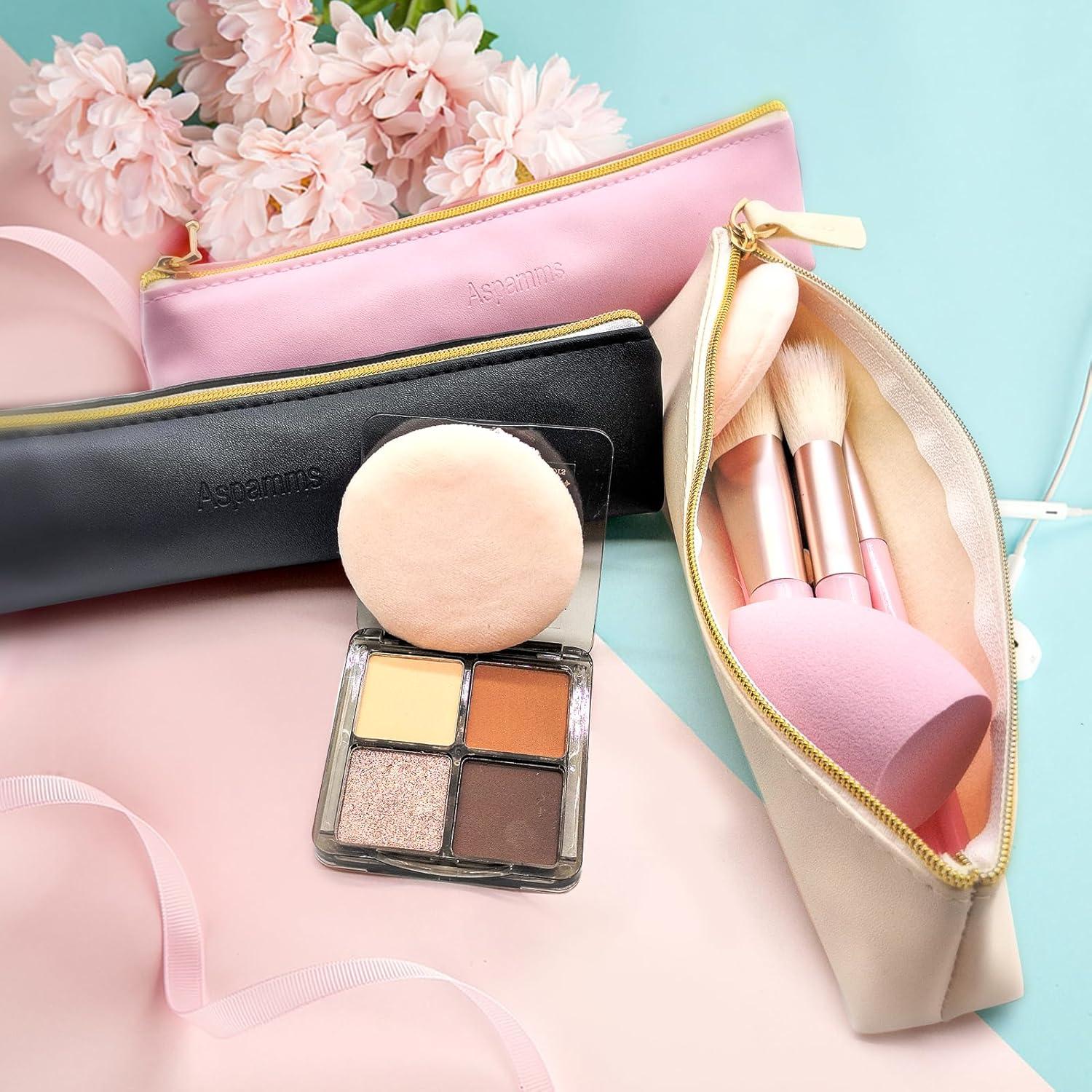 3PCS Small Makeup Bag for Purse, Mini Portable Cosmetic Bags for Women, Coin Purse Lipstick Cosmetic Accessories Leather Organizer, Small Travel Kit Storage Pouch