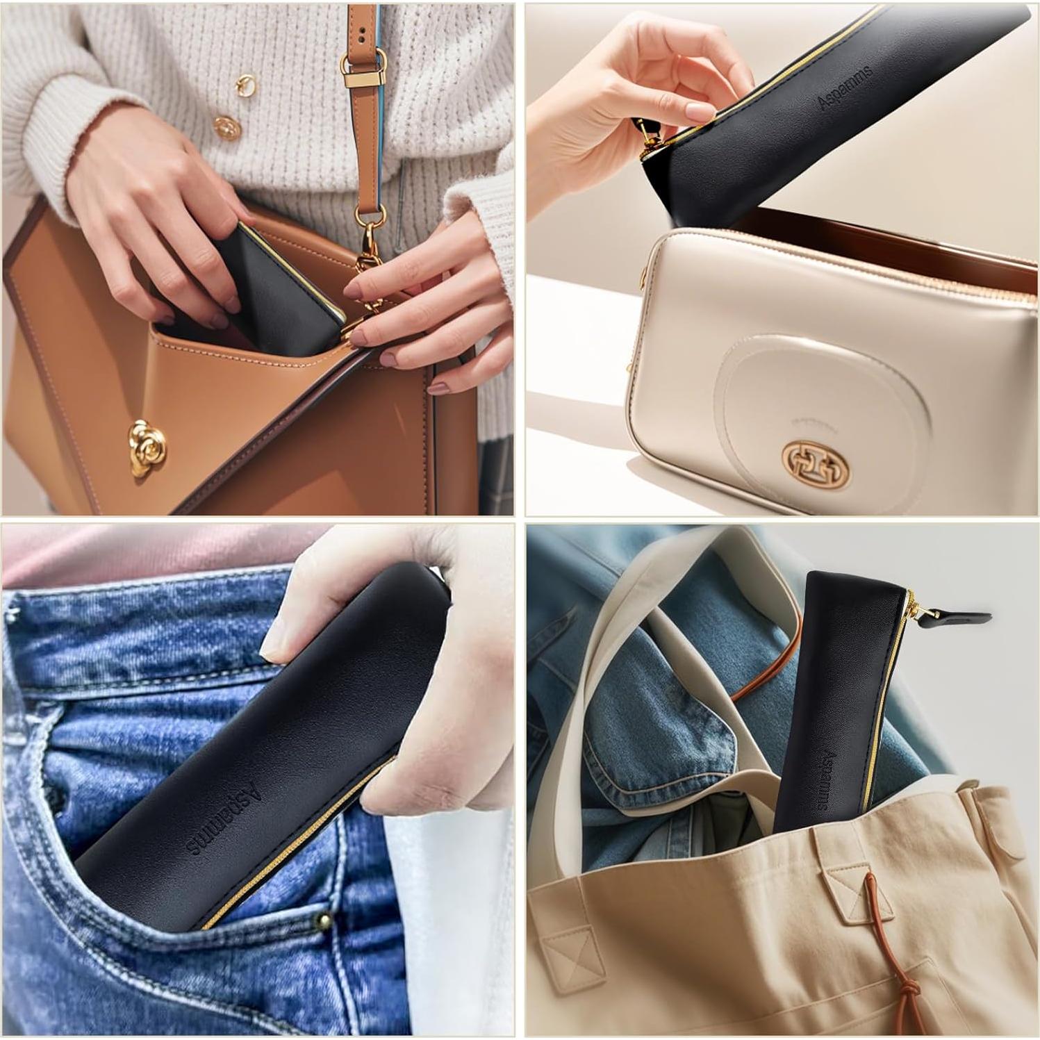 3PCS Small Makeup Bag for Purse, Mini Portable Cosmetic Bags for Women, Coin Purse Lipstick Cosmetic Accessories Leather Organizer, Small Travel Kit Storage Pouch