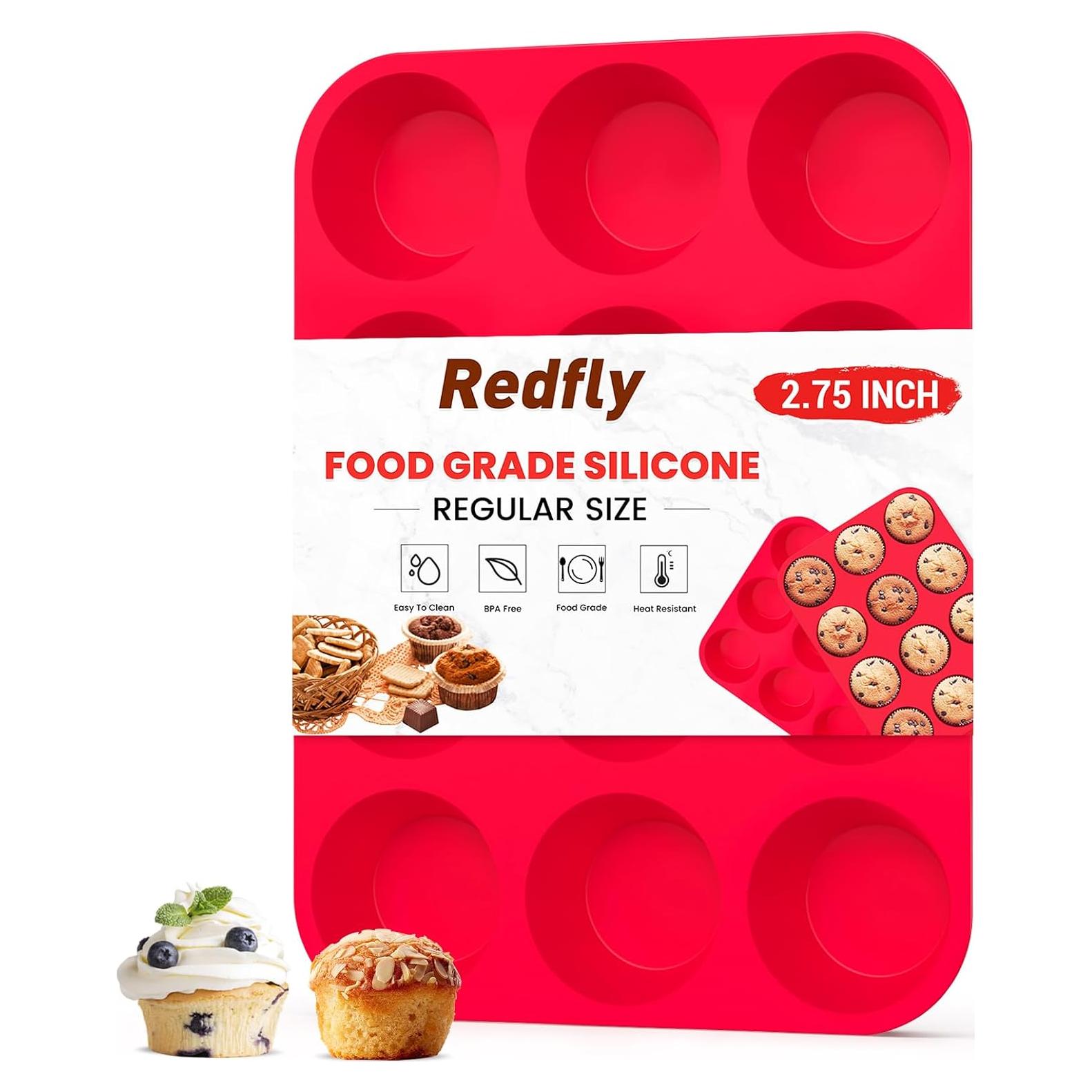 Molde de Silicona para Muffins Redfly 12 Tazas Regular Libre BPA