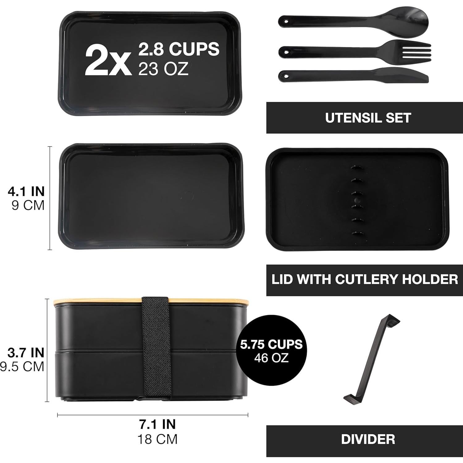 Caja Bento Moritz & Moritz Negra 1360 ml - Apta Microondas y Lavavajillas