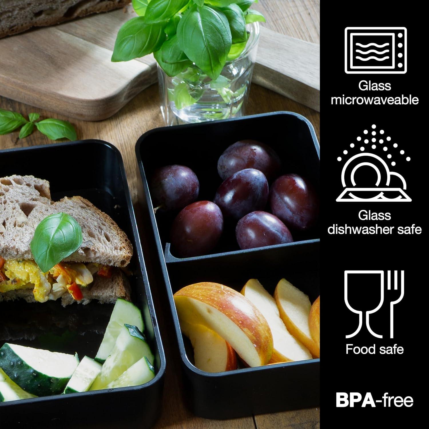 Caja Bento Moritz & Moritz Negra 1360 ml - Apta Microondas y Lavavajillas