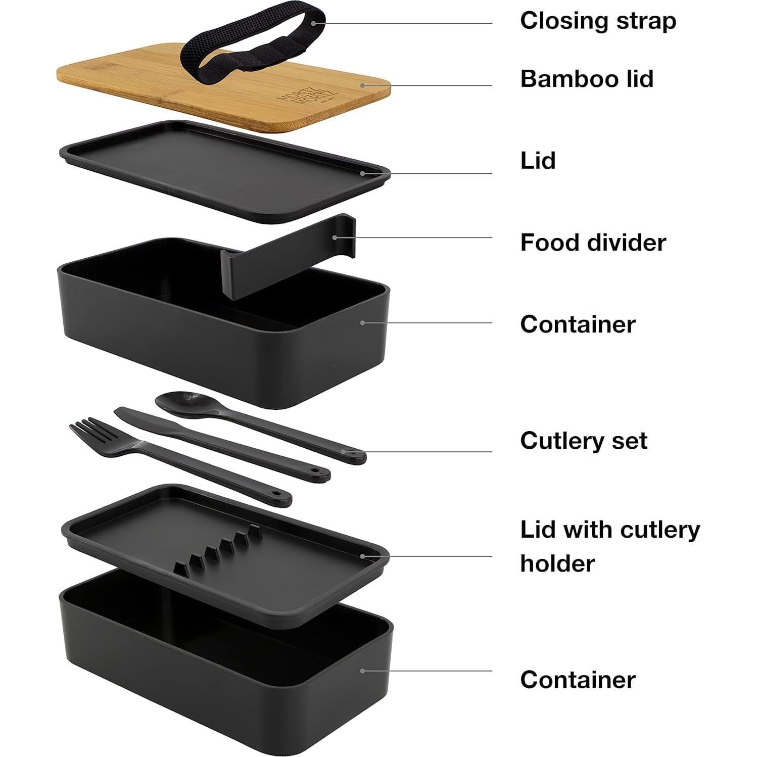 Caja Bento Moritz & Moritz Negra 1360 ml - Apta Microondas y Lavavajillas