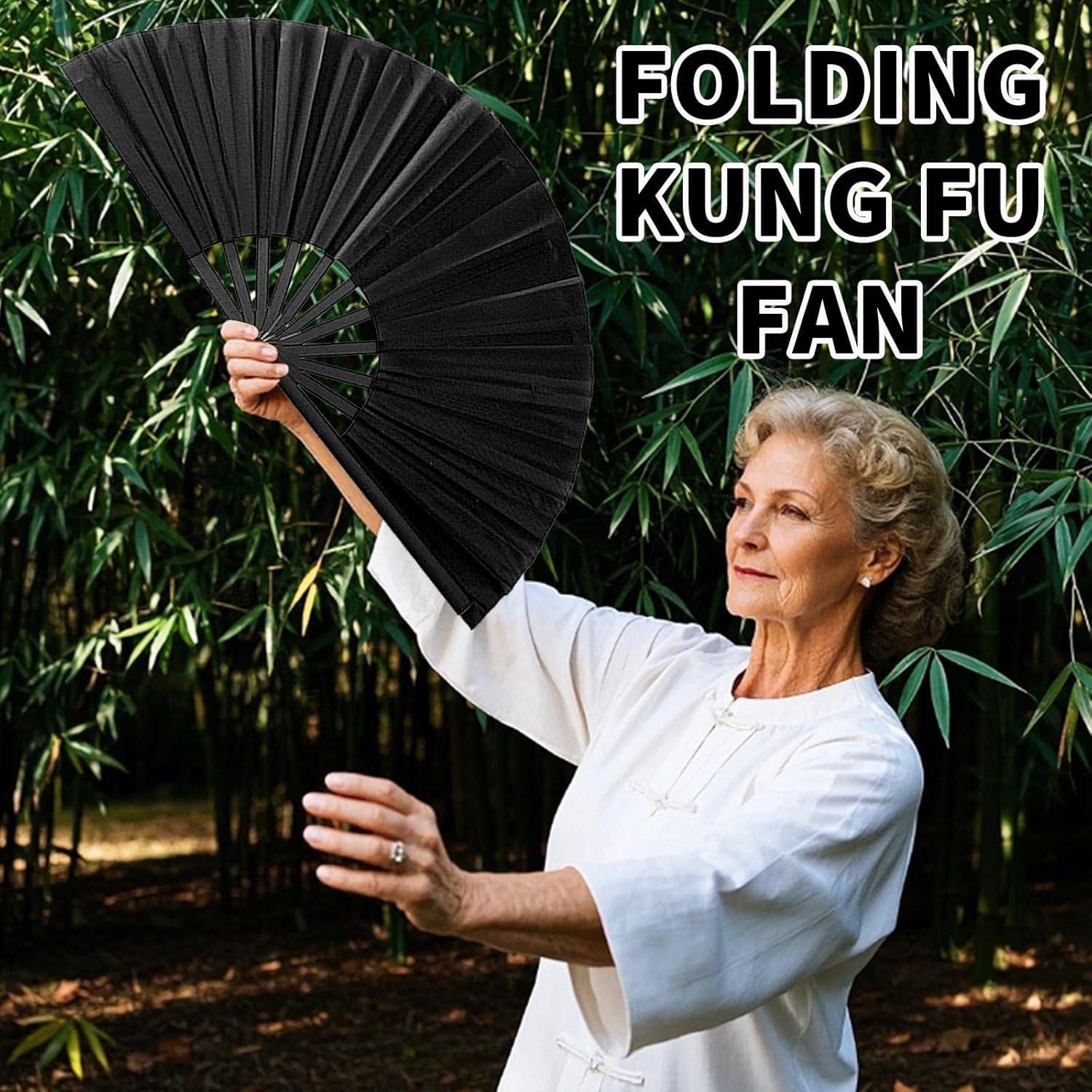 Ventilador Plegable de Mano Oncpcare para Danza y Tai Chi Negro