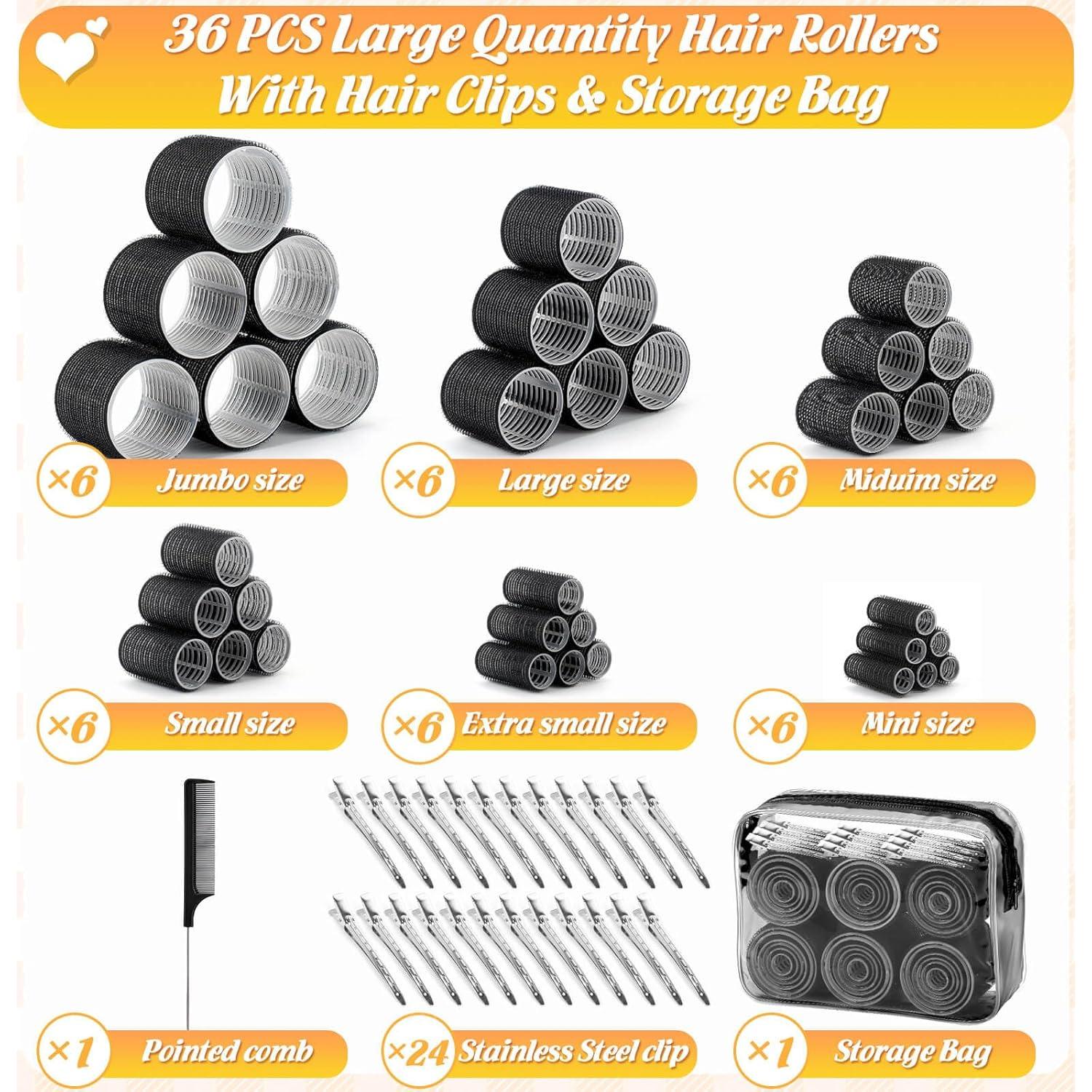 Rulos para Cabello Tetutor 62 Pcs 6 Tamaños con Clips y Bolsa