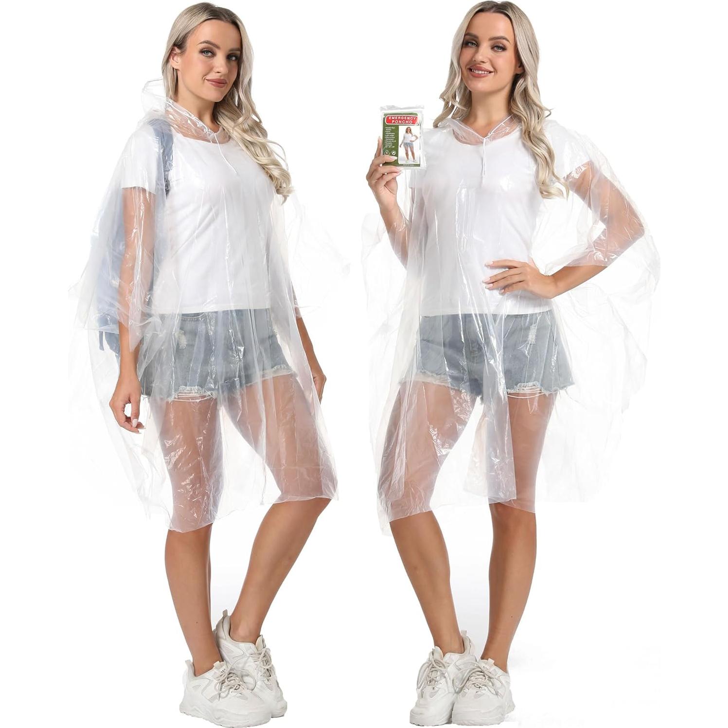 4 Ponchos de Lluvia Desechables Transparentes Impermeables