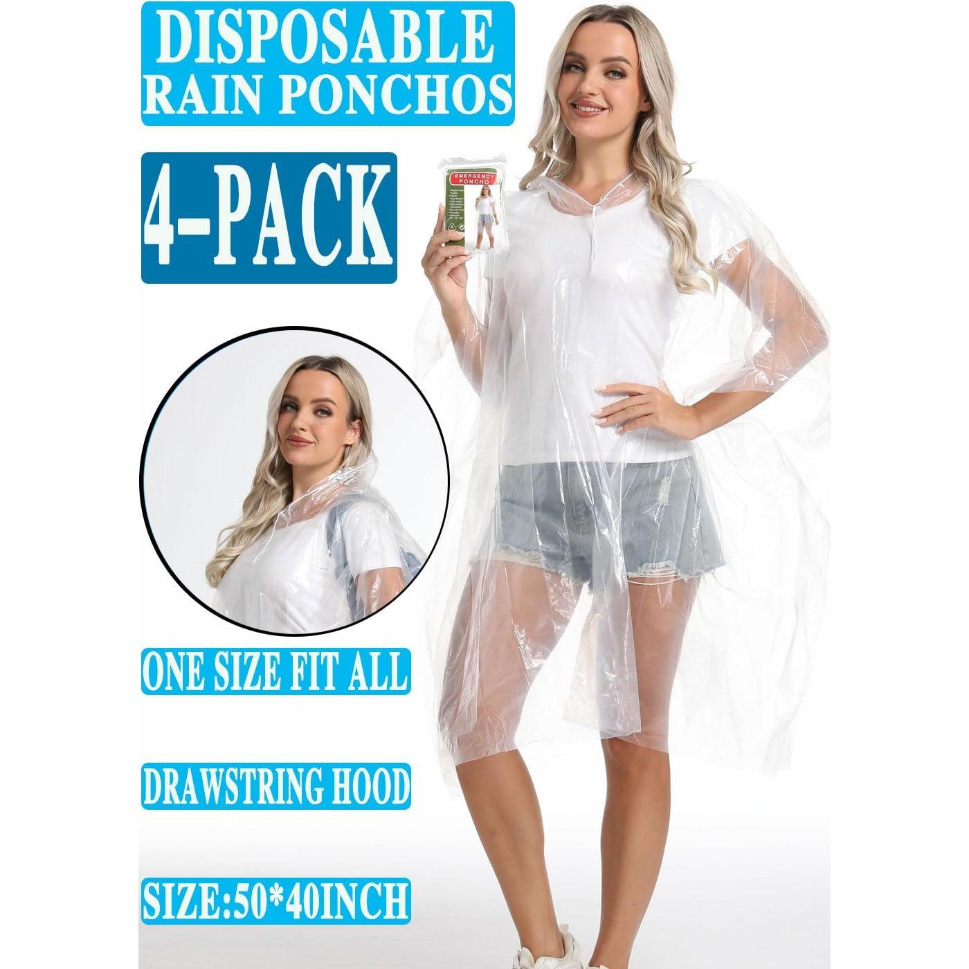 4 Ponchos de Lluvia Desechables Transparentes Impermeables