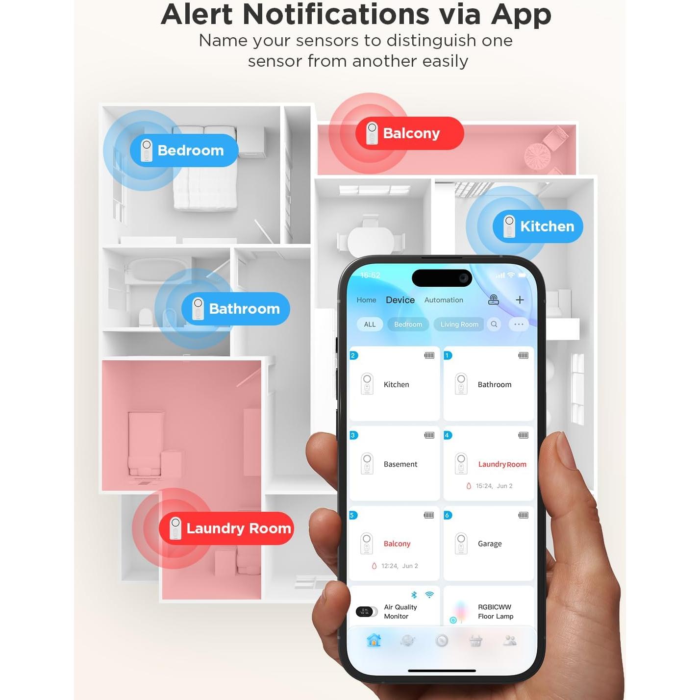 Govee Sensor de Agua WiFi 2 Pack, Alarma 100dB para Fugas