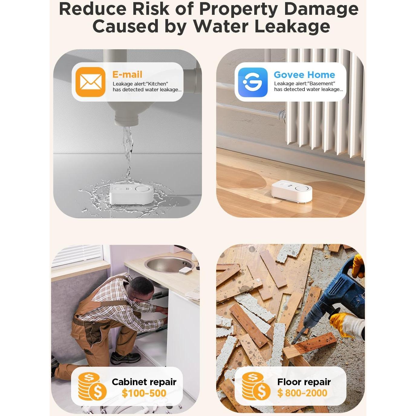 Govee Sensor de Agua WiFi 2 Pack, Alarma 100dB para Fugas