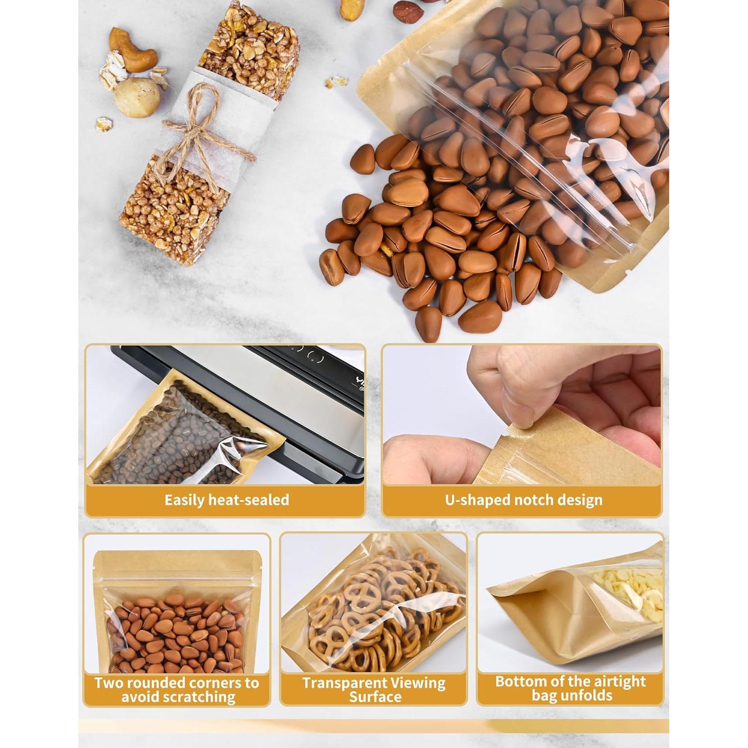 Bolsas de Pie Reutilizables FireKylin 100 Pcs 8.9x14 cm Kraft