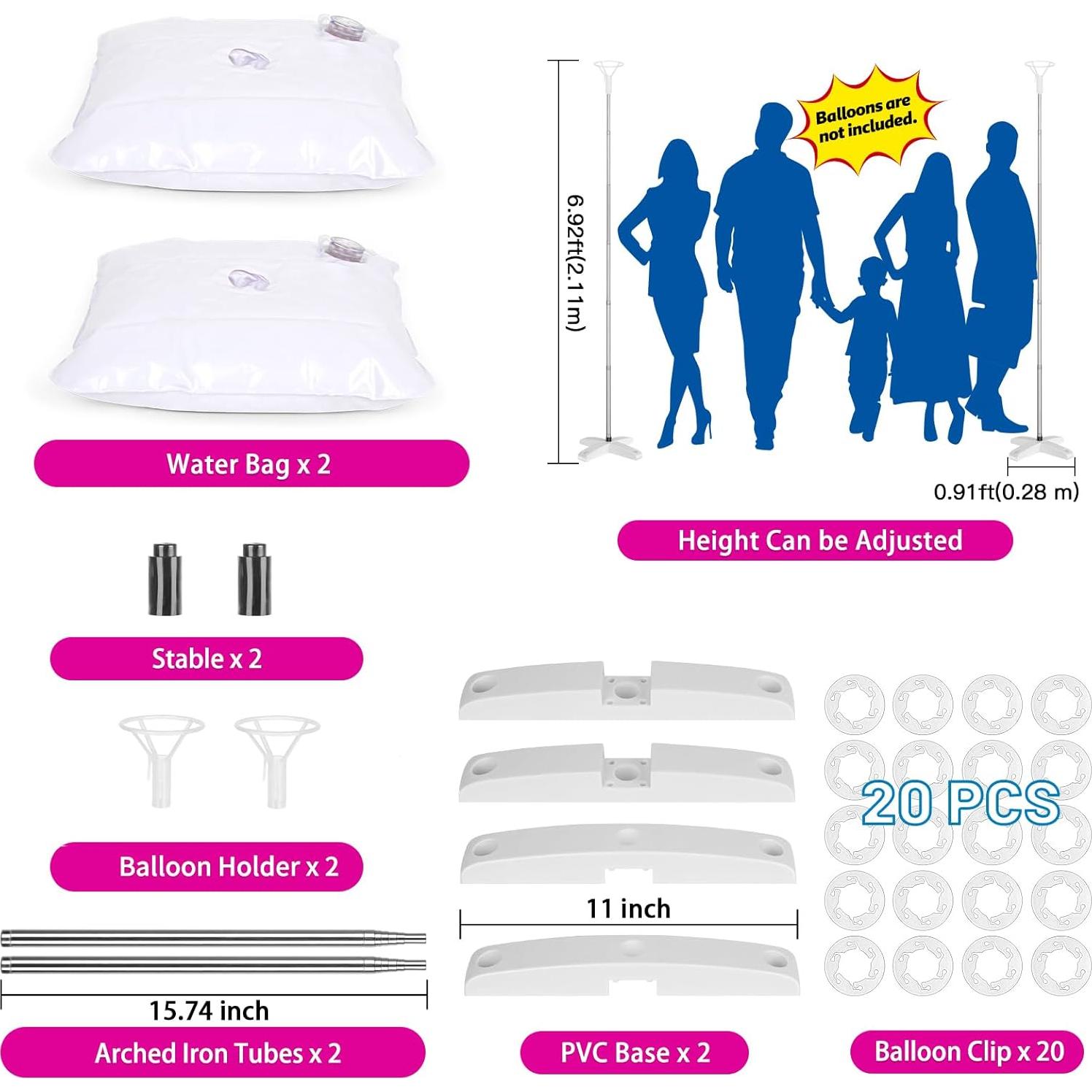 2 Juegos de Soporte de Columna de Globo Toosci 2.74m Ajustable