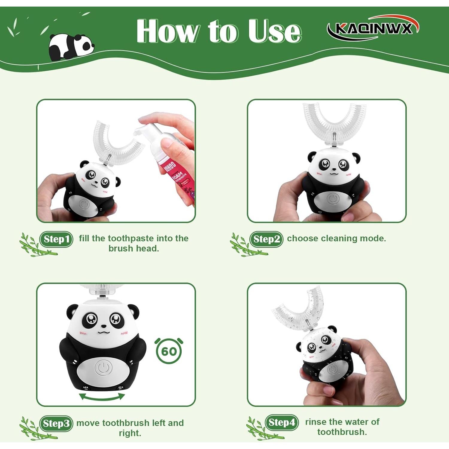 Cepillo de Dientes Eléctrico Infantil KAQINWX Panda IPX7