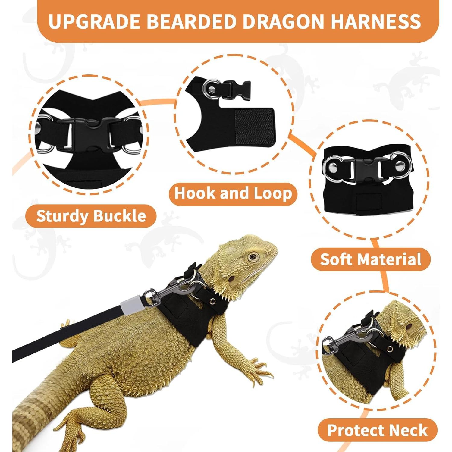 Juego de Arnés y Correa Retráctil VOXGET para Reptiles - Negro