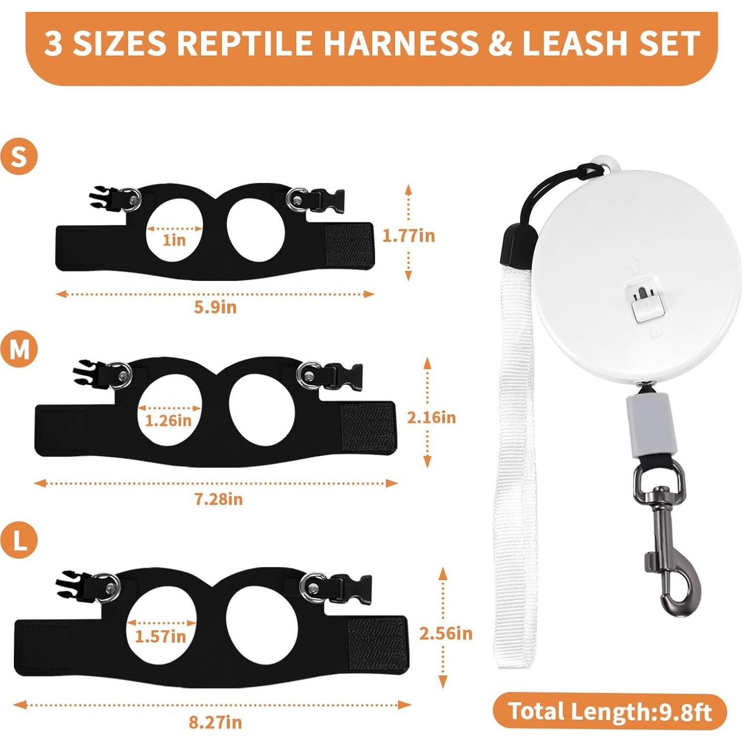 Juego de Arnés y Correa Retráctil VOXGET para Reptiles - Negro