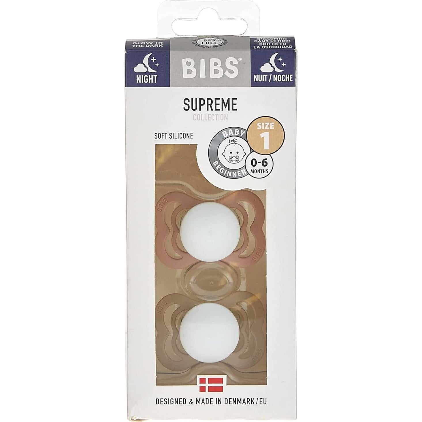 Chupete BIBS Supreme 2-Pack Silicona 0-6 Meses Rosa/Vainilla