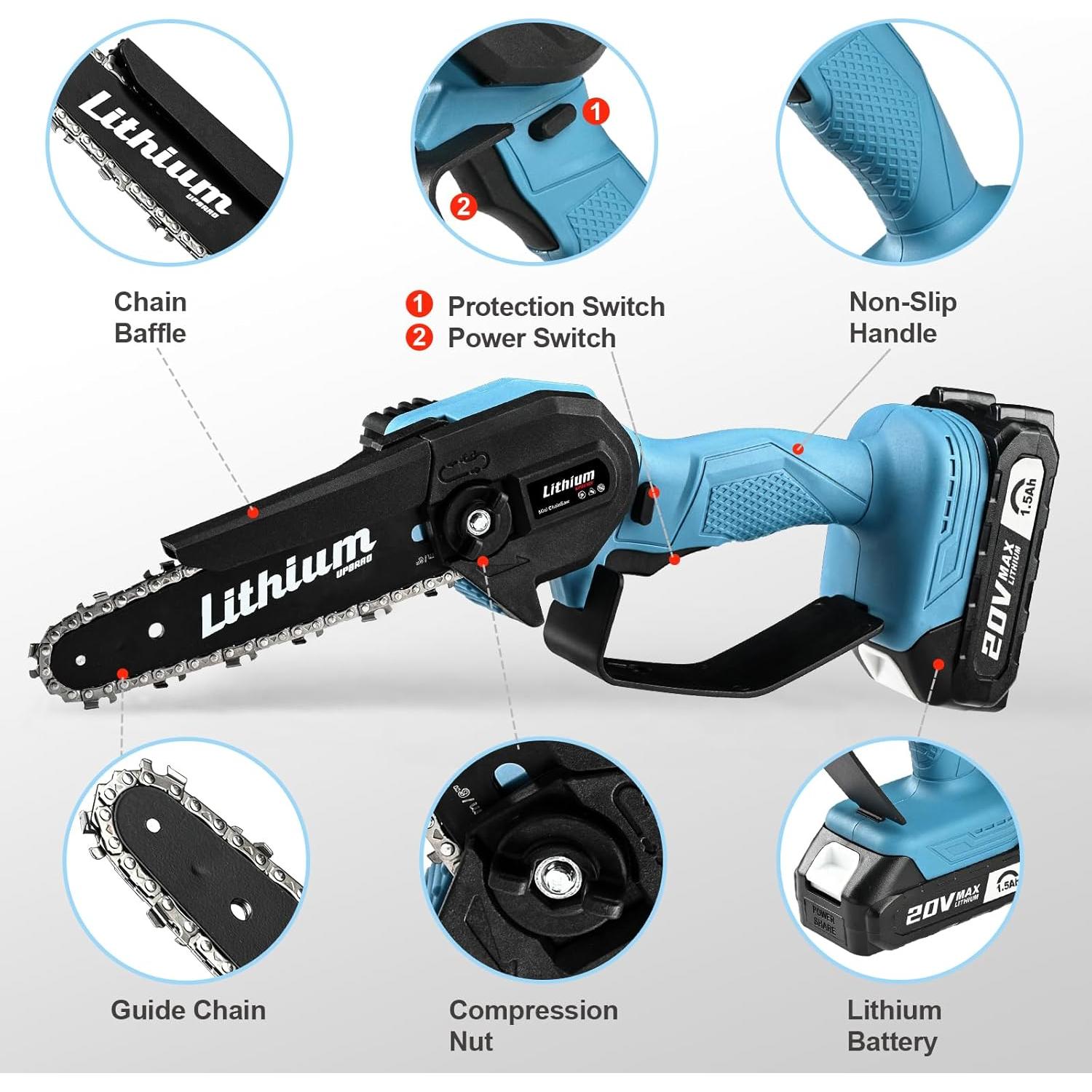 Sierra de Cadena Mini Inalámbrica Fostex 6" 600W Batería Doble