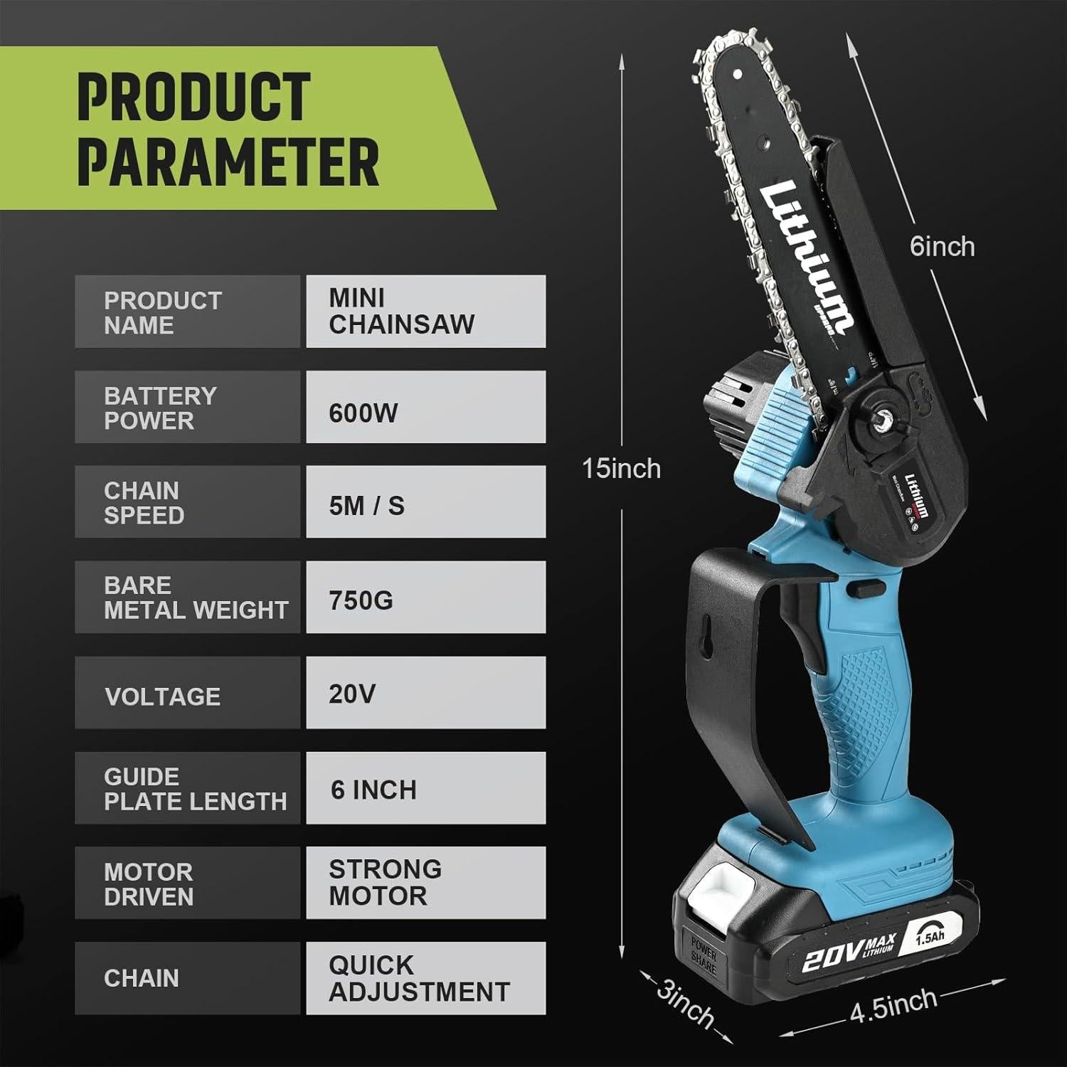 Sierra de Cadena Mini Inalámbrica Fostex 6" 600W Batería Doble