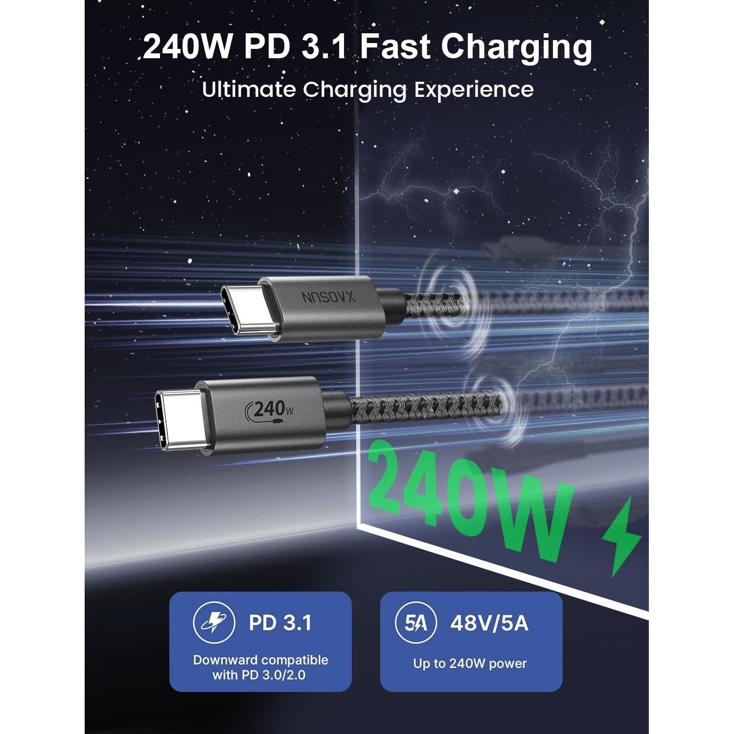 Cable USB-C a USB-C XAOSUN 240W 3.05m Carga Rápida