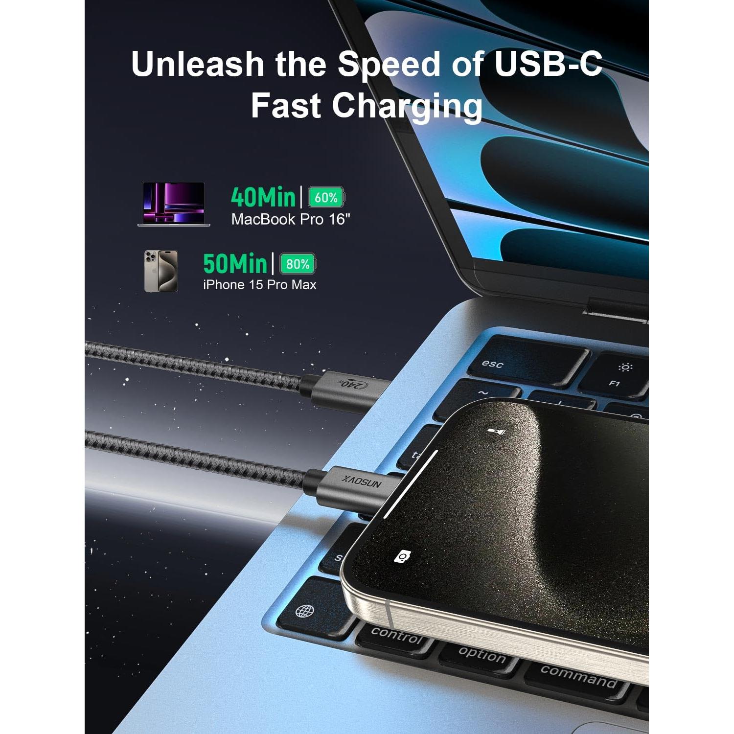 Cable USB-C a USB-C XAOSUN 240W 3.05m Carga Rápida