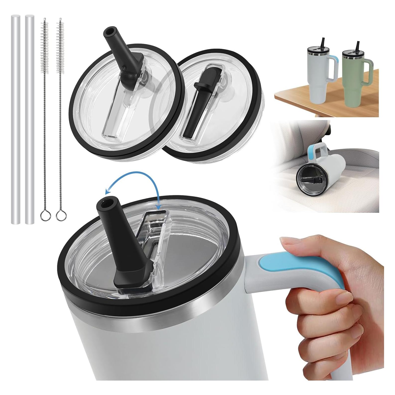 Tapa a Prueba de Fugas con Popote Plegable Pispoer 40 oz - Negro 2 Pack