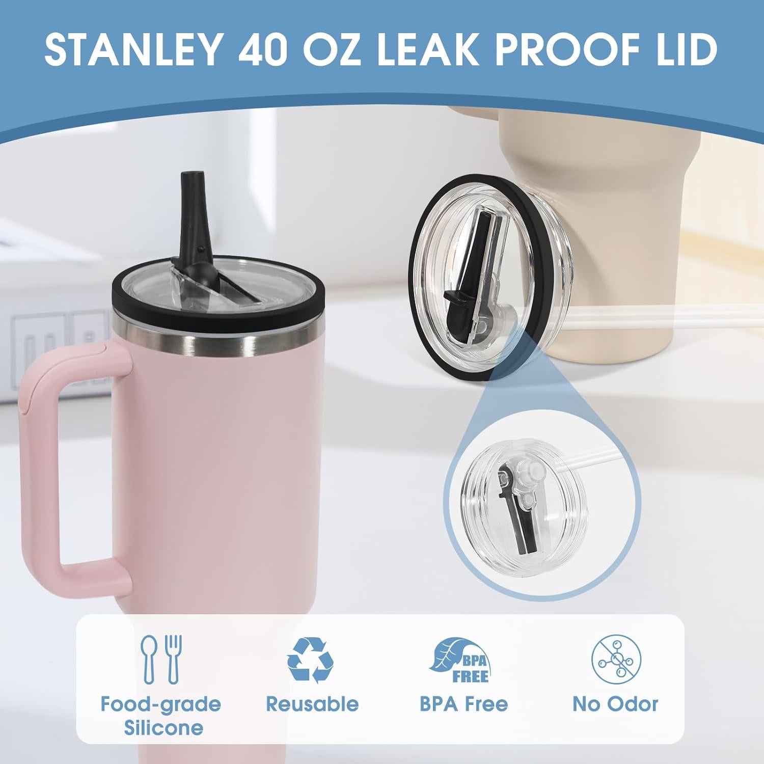 Tapa a Prueba de Fugas con Popote Plegable Pispoer 40 oz - Negro 2 Pack