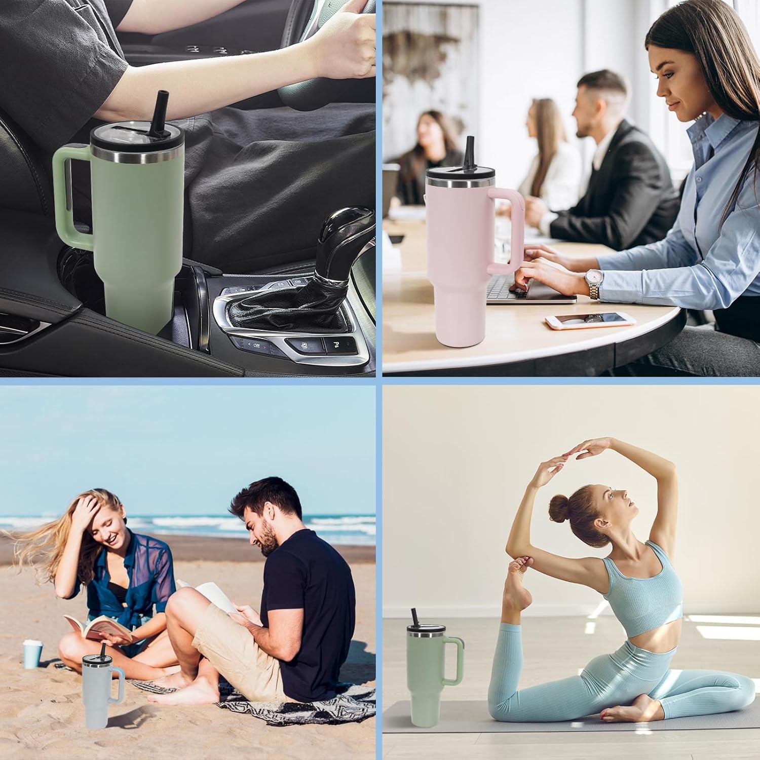 Tapa a Prueba de Fugas con Popote Plegable Pispoer 40 oz - Negro 2 Pack