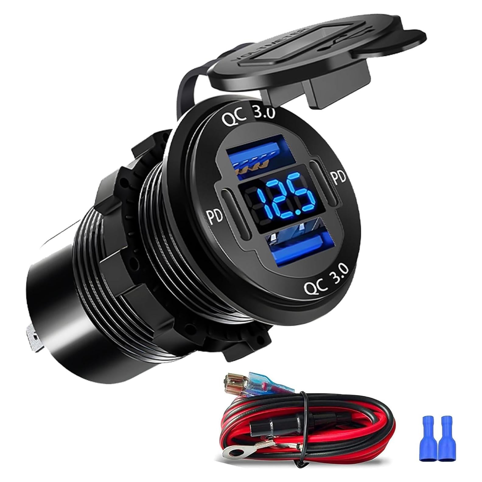 Cargador USB 12V HCGZHEN 4 Puertos con Voltímetro LED