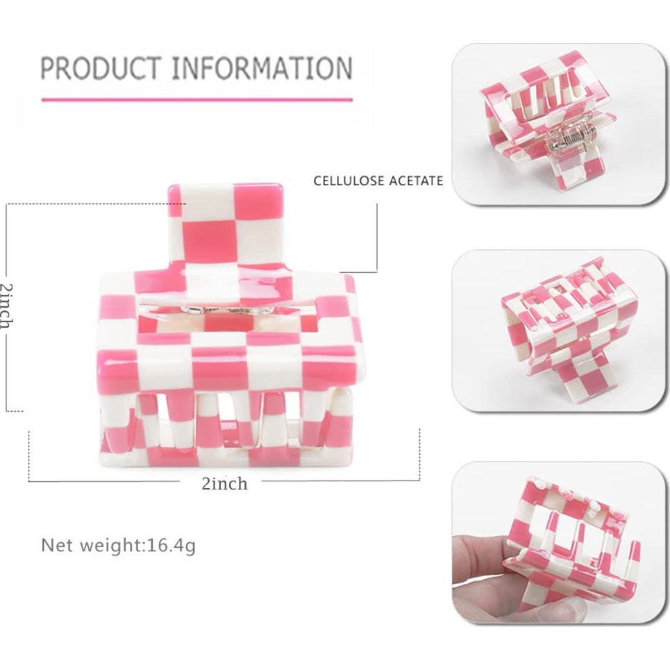 Paquete de 4 Clips de Garra Ahoney a Cuadros para Cabello Fino - 5.08 cm