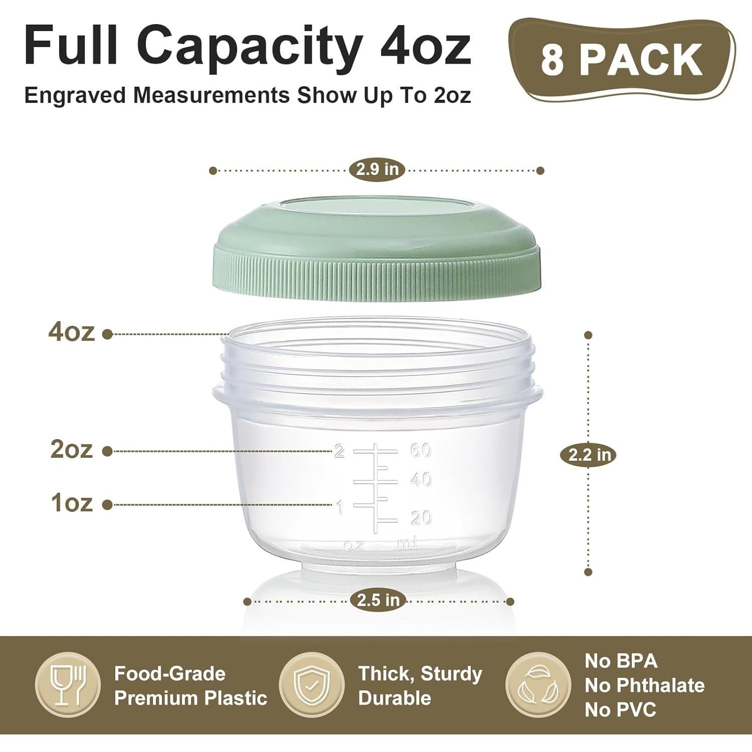 Paquete de 8 Contenedores de Plástico VITEVER 4oz Reutilizables