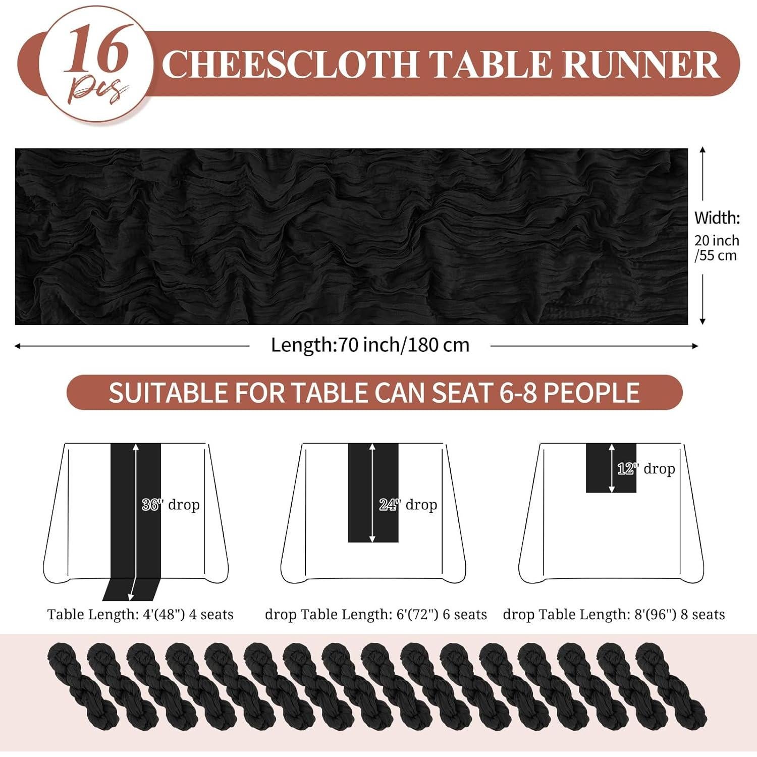 Camino de Mesa de Gasa Negra 16 Piezas 50.8x177.8 cm