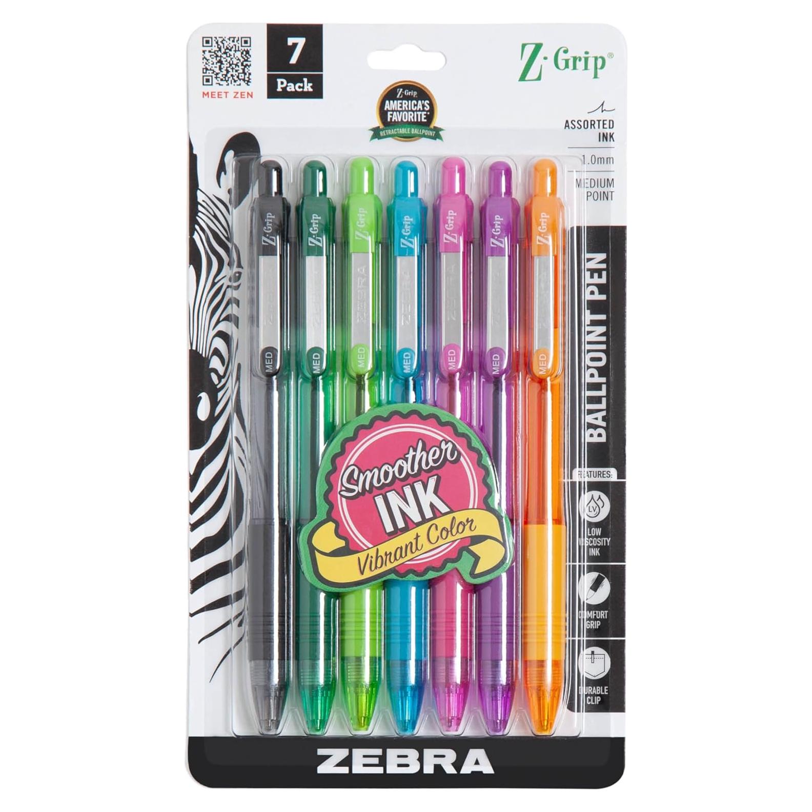 Bolígrafo retráctil Zebra Pen Z-Grip, 1.0mm, 7 colores surtidos