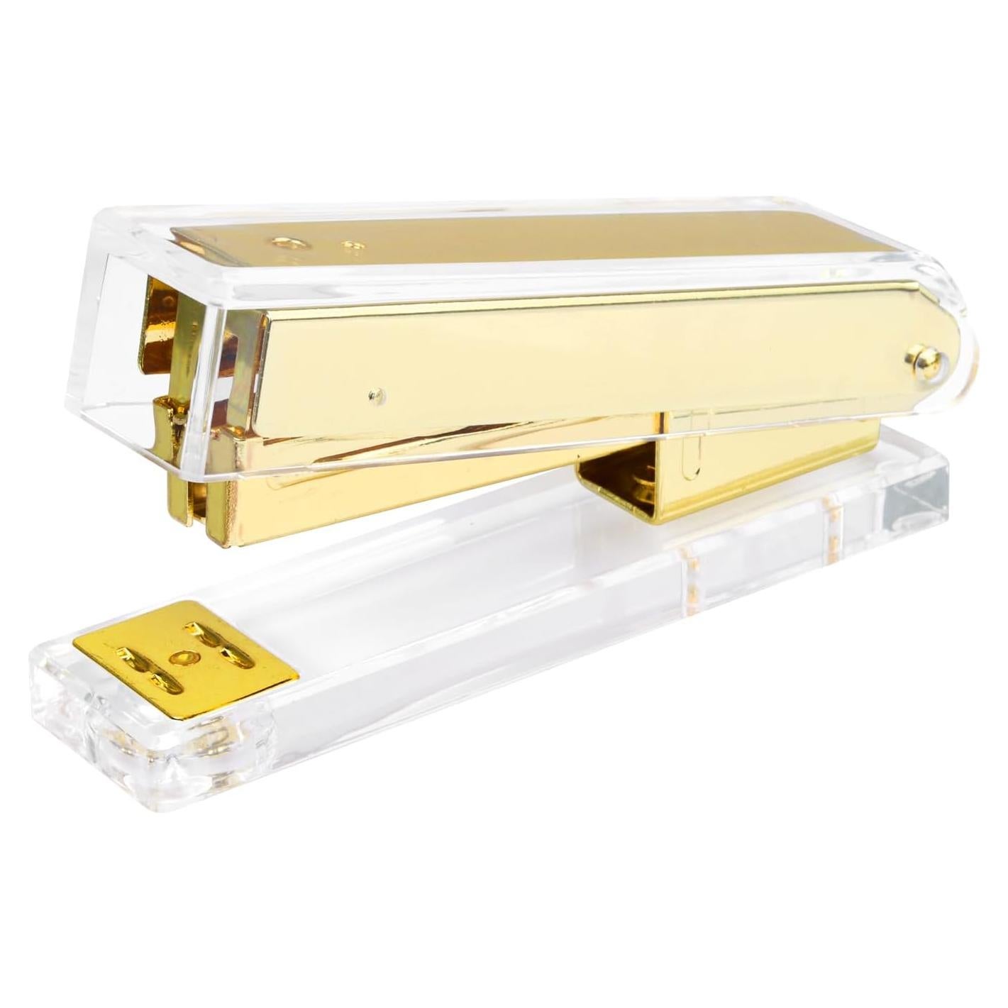 Grapadora Acrílica Transparente Honagu Dorado - Accesorio de Oficina
