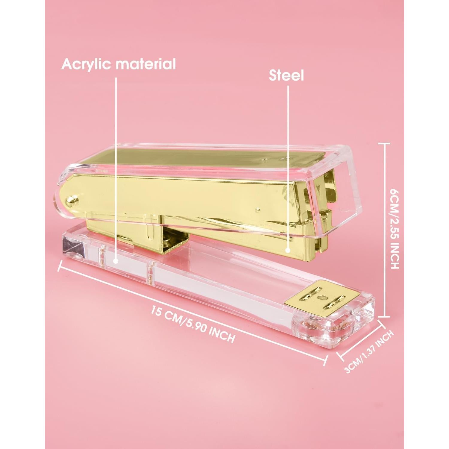 Grapadora Acrílica Transparente Honagu Dorado - Accesorio de Oficina