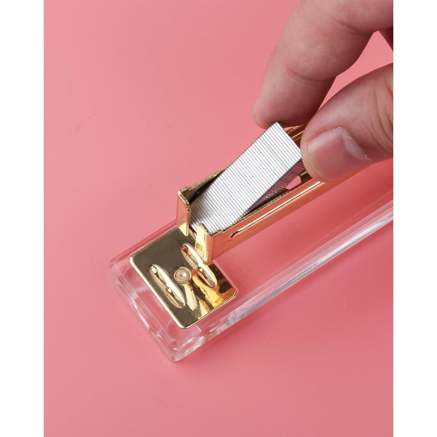 Grapadora Acrílica Transparente Honagu Dorado - Accesorio de Oficina