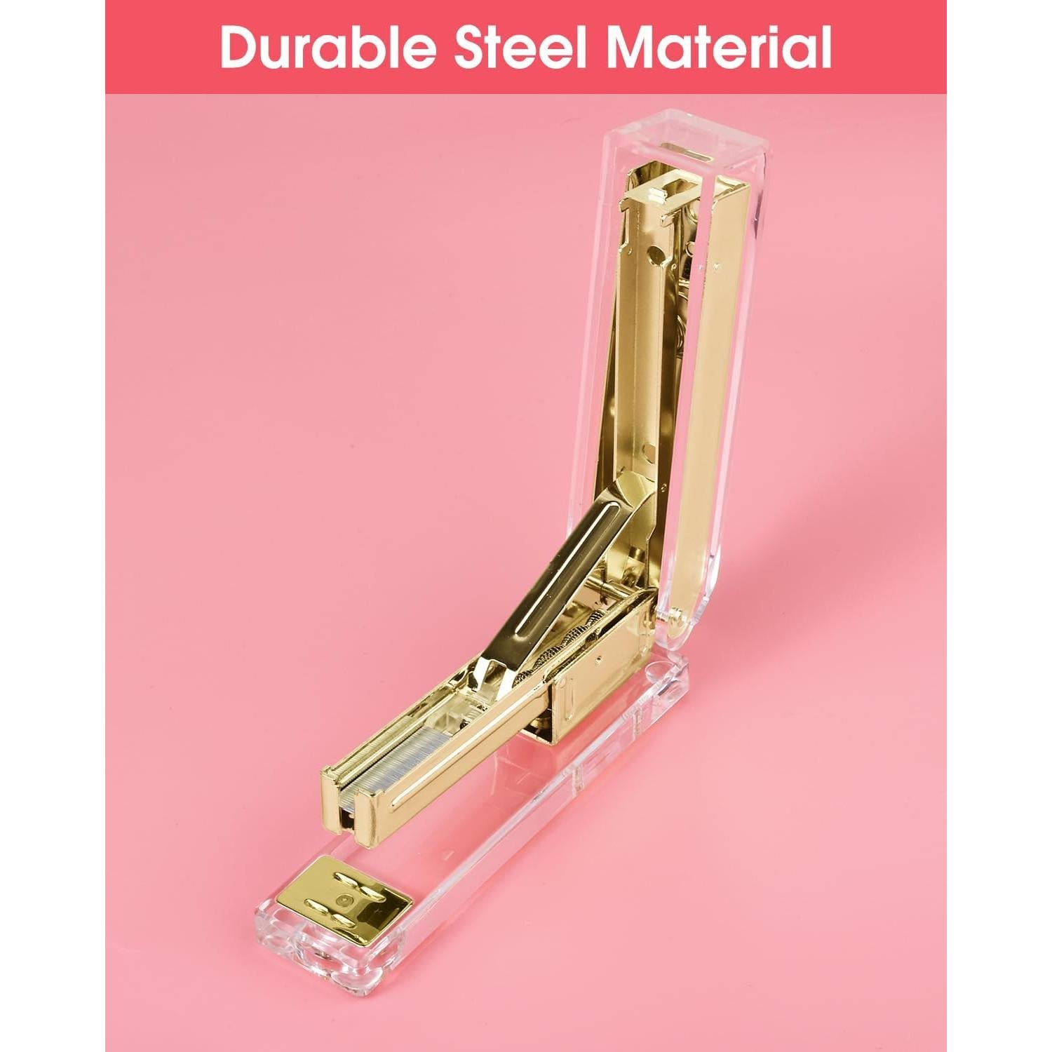 Grapadora Acrílica Transparente Honagu Dorado - Accesorio de Oficina