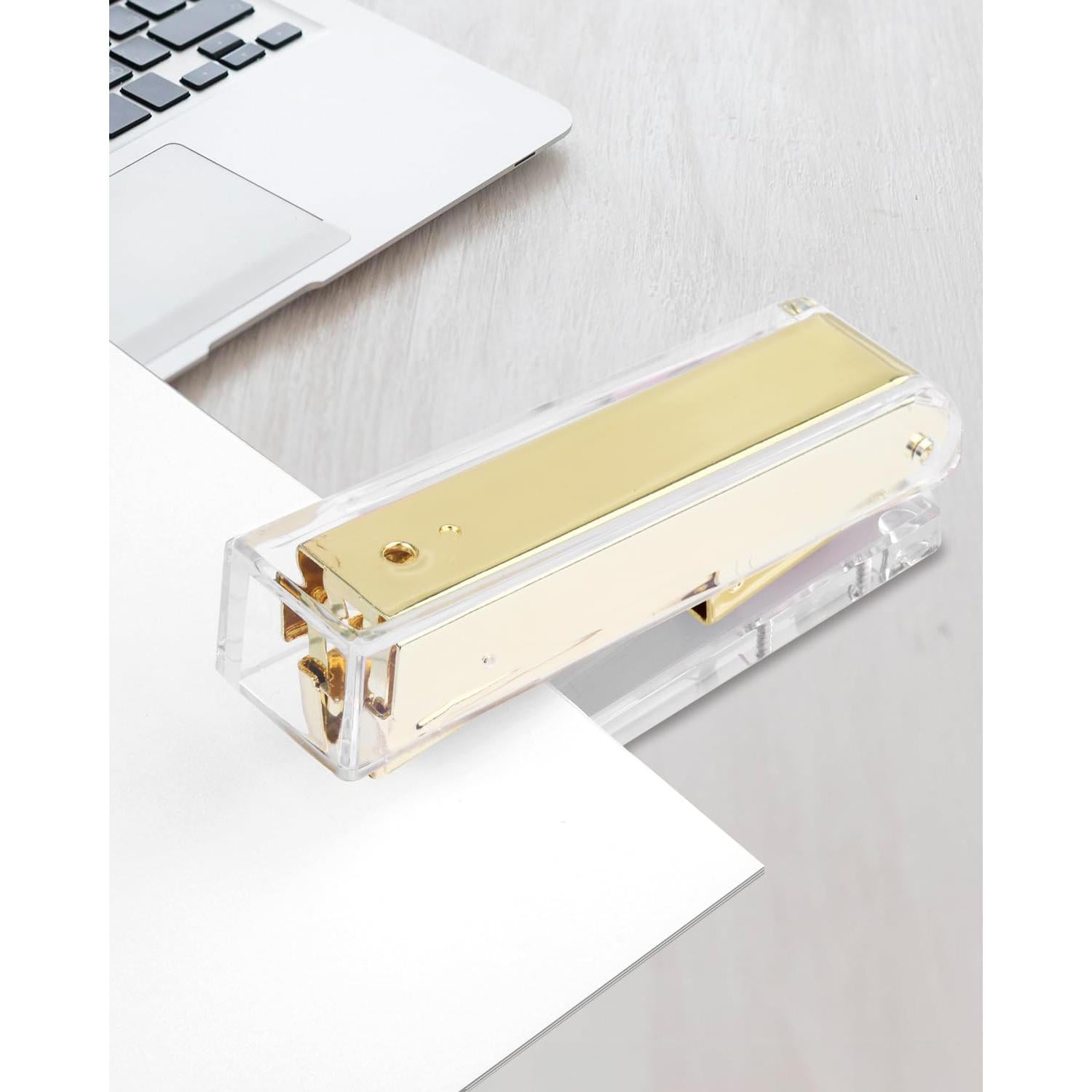 Grapadora Acrílica Transparente Honagu Dorado - Accesorio de Oficina