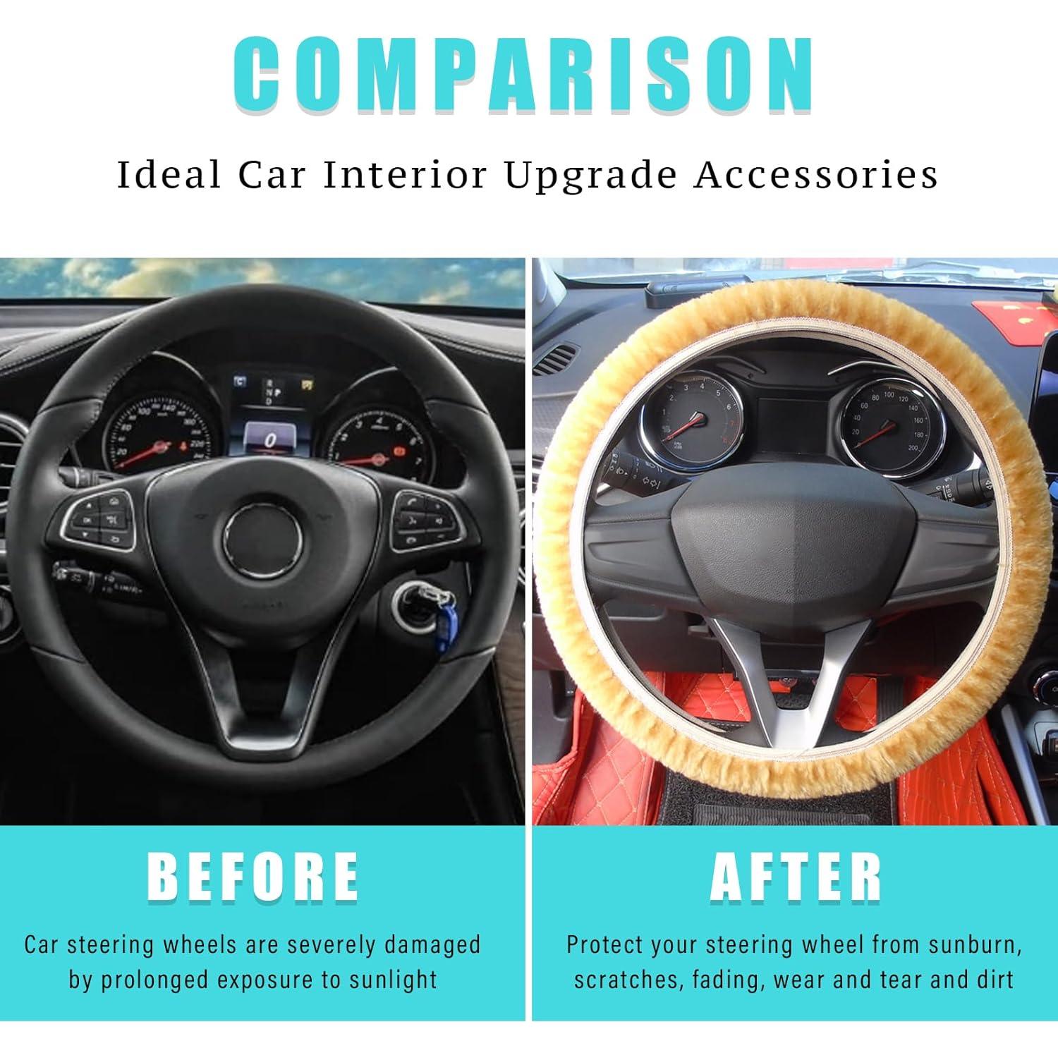 Cubierta de Volante de Felpa Ziciner 15'' Beige Antideslizante