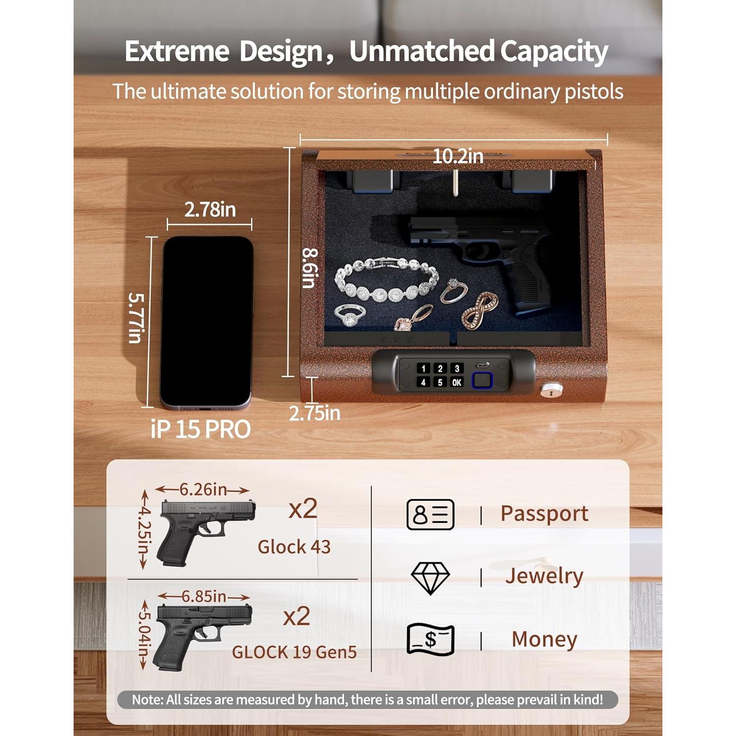 Caja Fuerte Biométrica BILLCONCH para Pistolas - Bronce Antiguo
