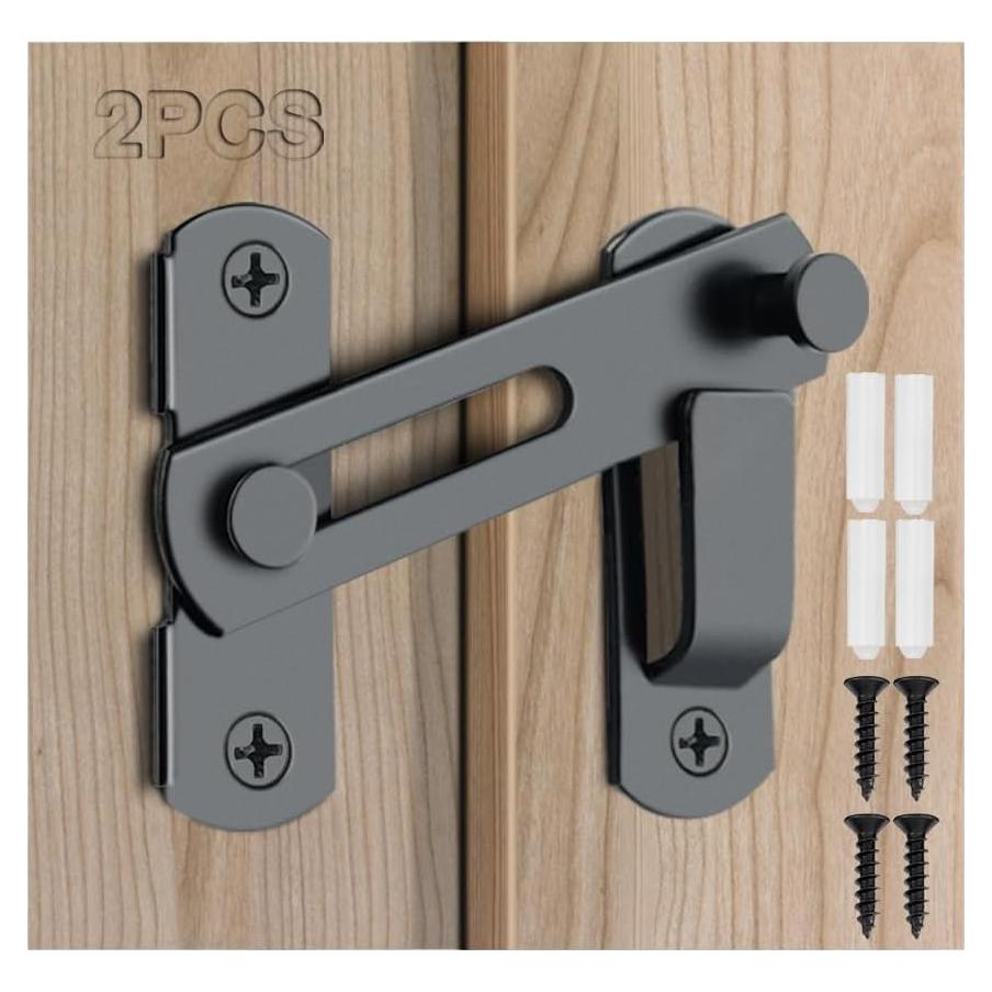 Cerradura de Puerta de Granero VEAPIZ 2PCS Negra 180 Grados