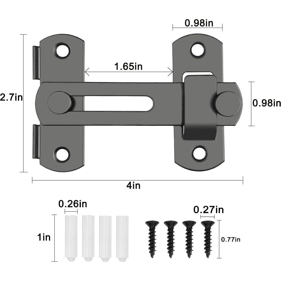 Cerradura de Puerta de Granero VEAPIZ 2PCS Negra 180 Grados